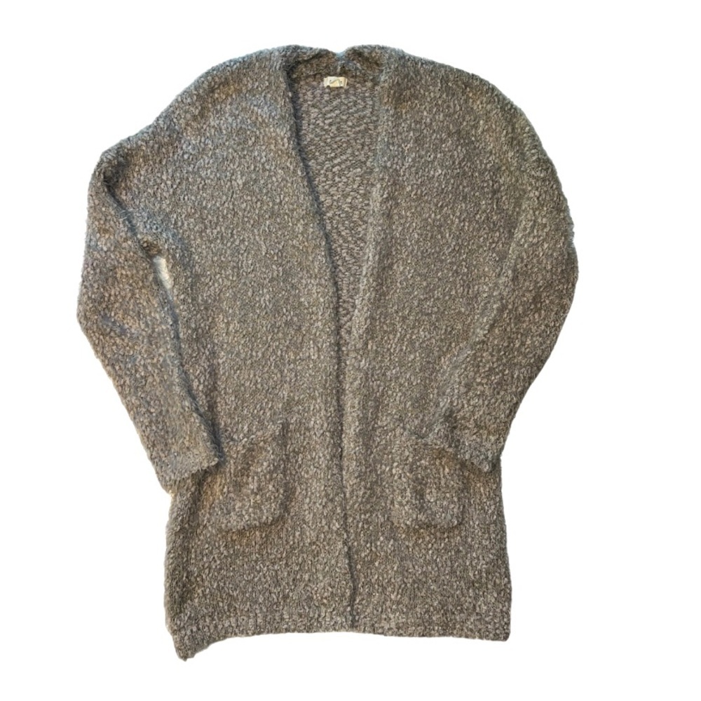 Debut Knit Grandma Sweater Open Front Cardigan Eyelash Chunky Pockets Size L